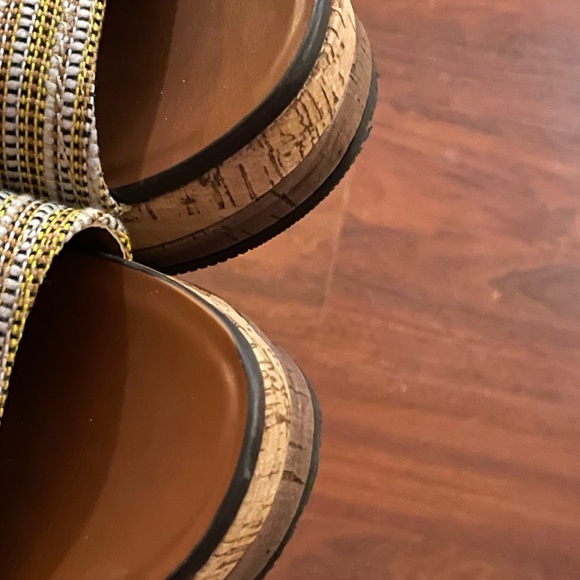 Naturalizer Kirstin Stripe Cork Platform Shoe Wedge Sandal yellow tan mule sz 9 - Picture 10 of 16